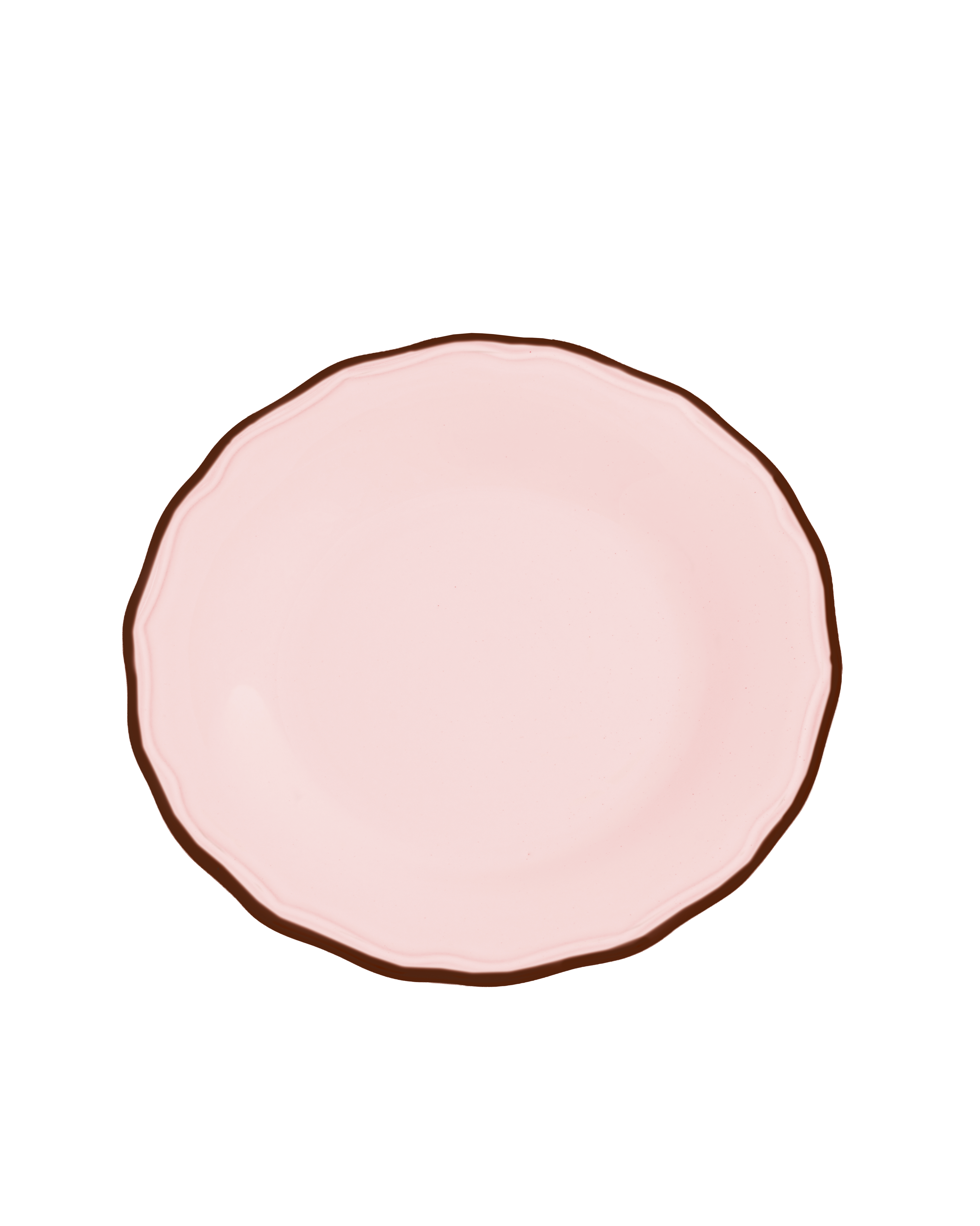 Asolo dinner plate with pink surface and brown rim