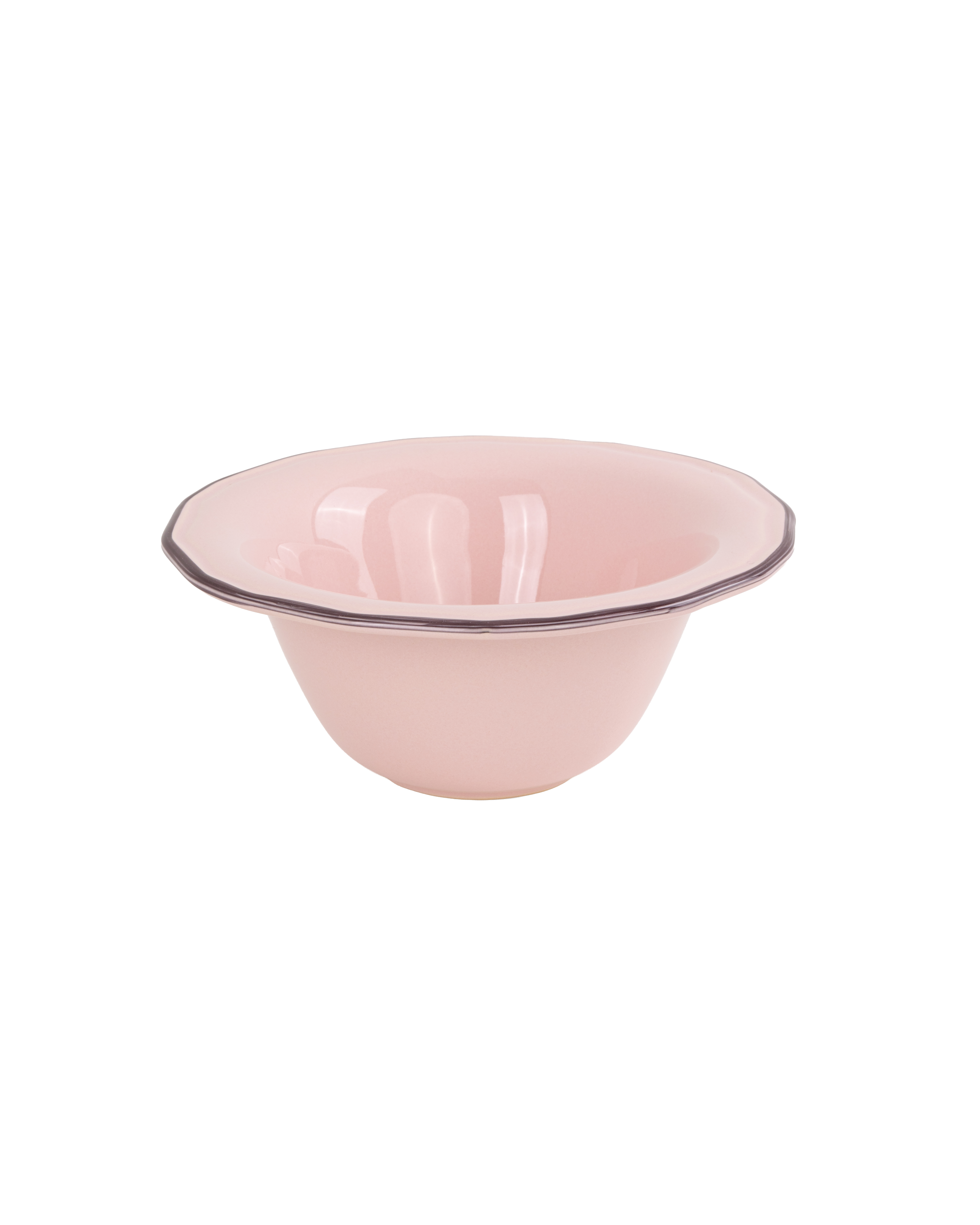Asolo individual bowl with pink surface and brown rim